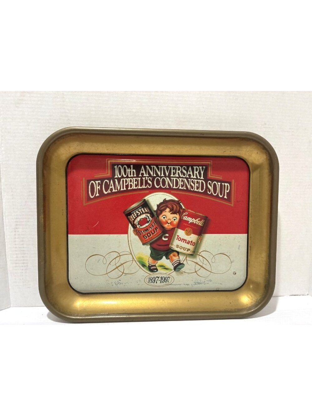 Campbells 100th Anniversary Metal Gold Tray 1997 Collectible Retro 1897-1997